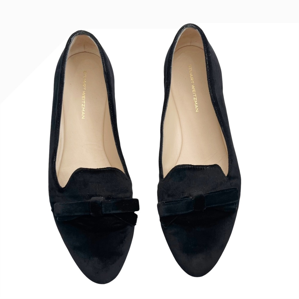 Stuart Weitzman Keegan Bow Flats Women's 7B Black Office Career Classic Chic